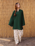 2PC Linen Heart Printed Dress for Women – V Neck Shirt & Flapper